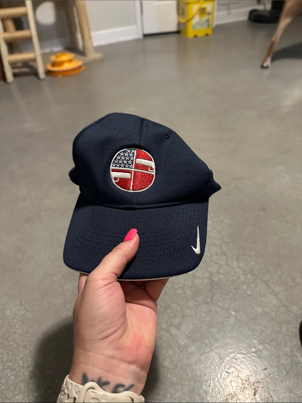 Nike Navy Cap with American Flag Patch and White Swoosh